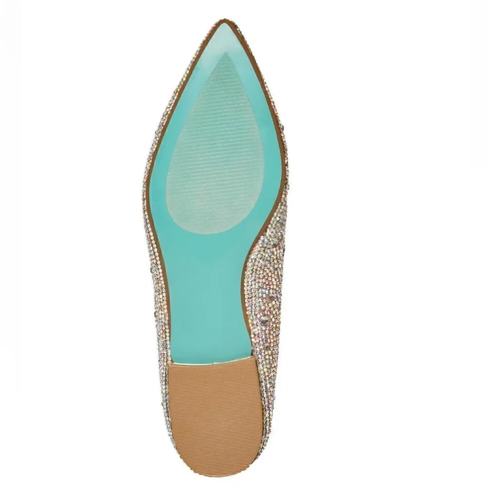 BETSEY JOHNSON Rhinestone Crystal Pavé Pointed Toe Flat, SPARKLE, Size 8.5, NWOT
